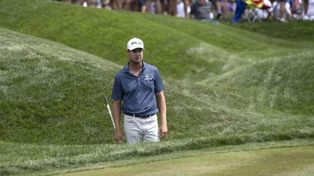 Mar 15, 2024; Ponte Vedra Beach, Florida, USA; Harris English watches his shot from the rough during the second round of THE PLAYERS Championship golf tournament.